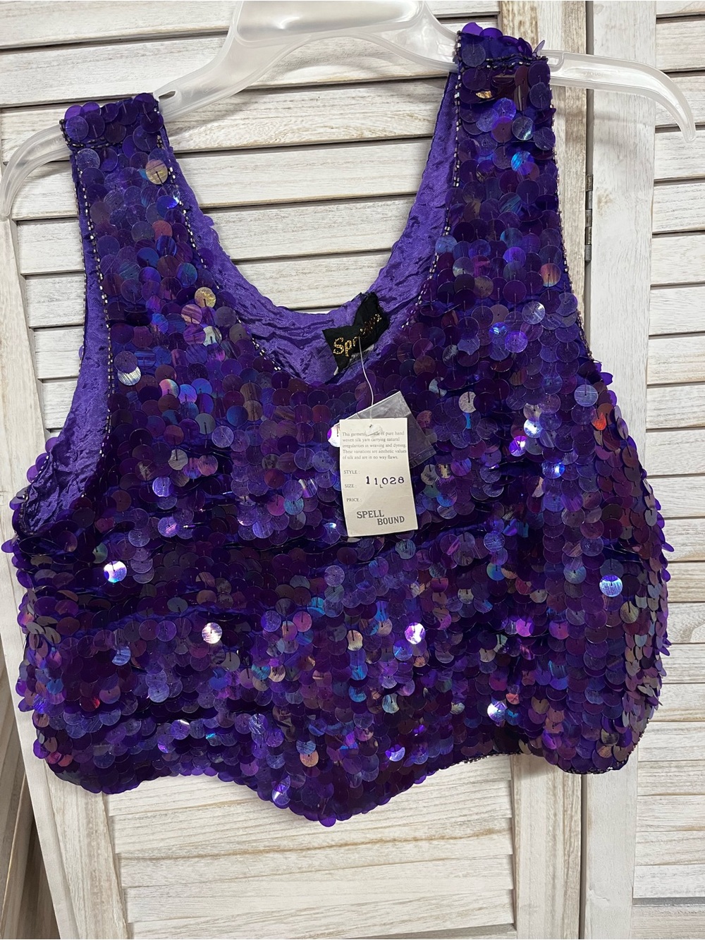 Vintage Spell Bound Purple Sequin Silk Top Size L NWT Y2K Disco Party